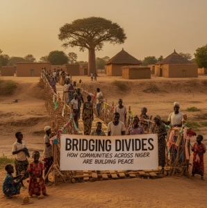 Community members in Niger gathered together for a peace dialogue under a tree