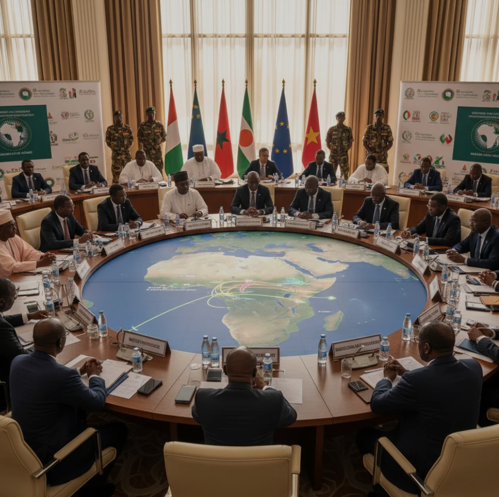 A map of the Sahel region with Niger highlighted, symbolizing security and regional cooperation