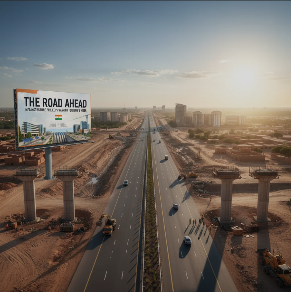 Modern highway under construction in Niger with machinery, workers, and expanding transport corridors